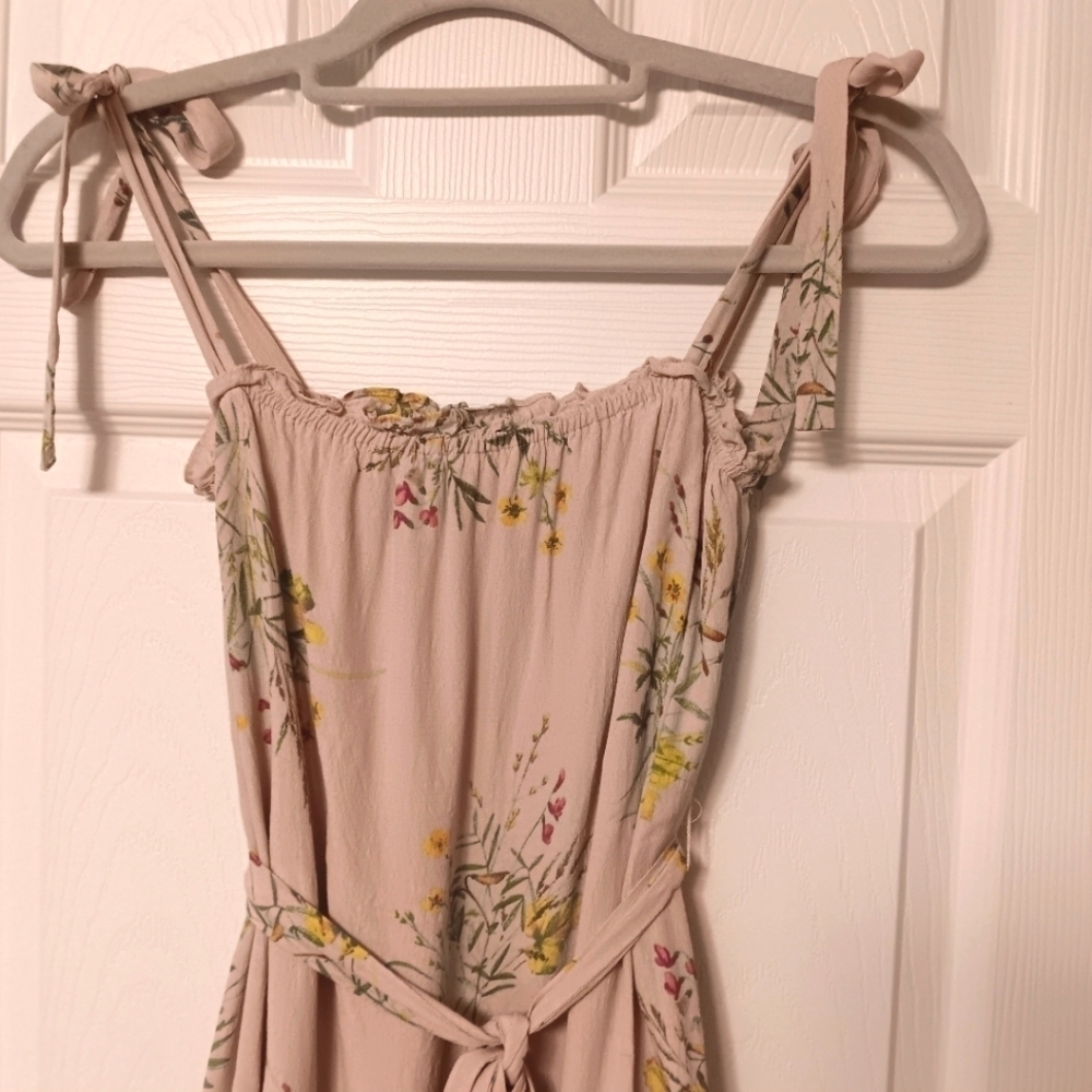 Anthropologie A Loves A Mauve Floral Tie Strap Ruffle Hem Prarie Midi Sundress - Picture 5 of 9